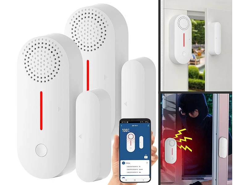 VisorTech Alarmanlage Türkontakt:2er-Set WLAN-Tür- & Fensteralarme Mit Sirene, App Und Sprachsteuerung - Image 2
