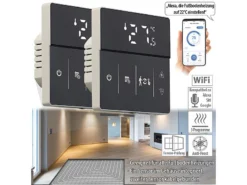 Revolt Alexa Thermostat:2er-Set WLAN-Fußbodenheizung-Thermostate Mit App, Schwarz