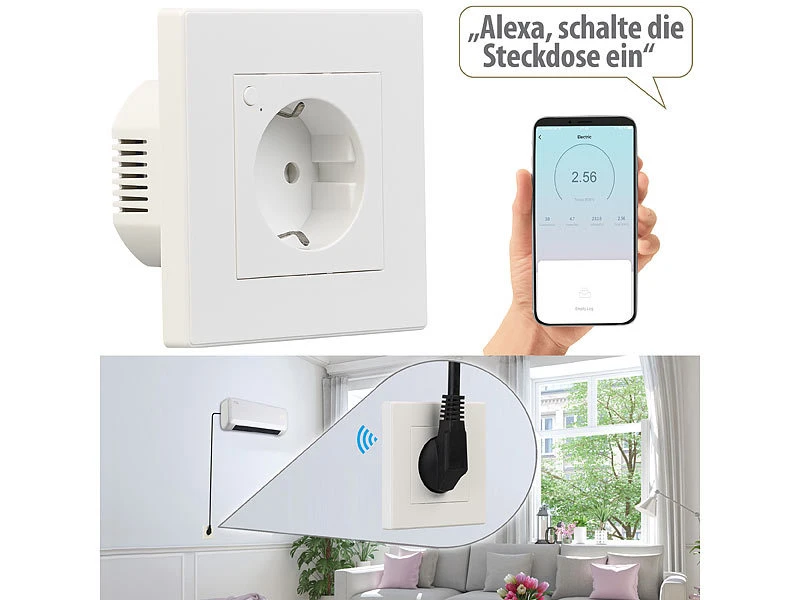 Luminea Home Control Alexa Smart Steckdose:10er-Set WLAN-Unterputz-Steckdosen Mit Verbrauch-Messung, App, 3.680 W - Image 9