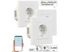 Luminea Home Control Smart-Steckdose Alexa:3er-Set WLAN-Unterputz-Steckdosen Mit Verbrauch-Messung, App, 3.680 W