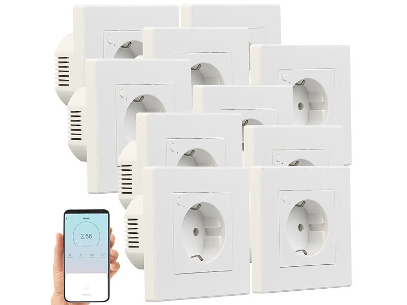Luminea Home Control Alexa Smart Steckdose:10er-Set WLAN-Unterputz-Steckdosen Mit Verbrauch-Messung, App, 3.680 W - Image 3