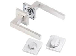 AGT Türbeschläge Badezimmer:2er-Set Edelstahl-Türbeschlag Bad & WC, 2 Klinken & Rosetten, Eckig