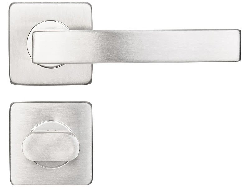 AGT Türbeschläge Badezimmer:2er-Set Edelstahl-Türbeschlag Bad & WC, 2 Klinken & Rosetten, Eckig - Image 5
