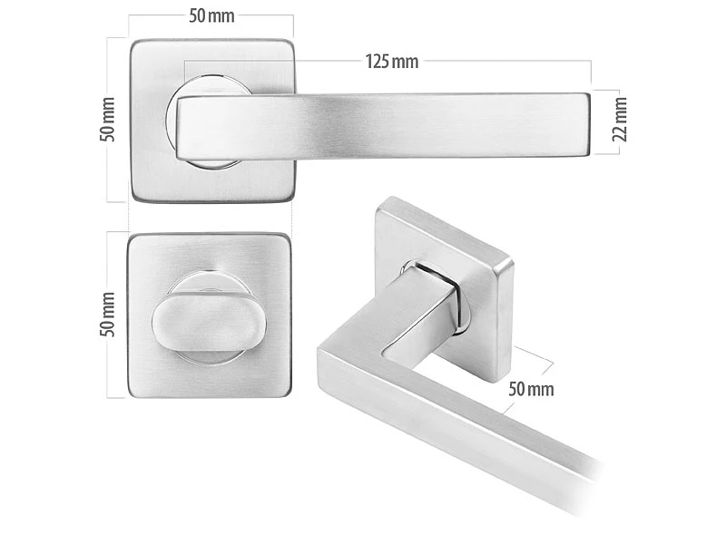 AGT Türbeschläge Badezimmer:2er-Set Edelstahl-Türbeschlag Bad & WC, 2 Klinken & Rosetten, Eckig - Image 3