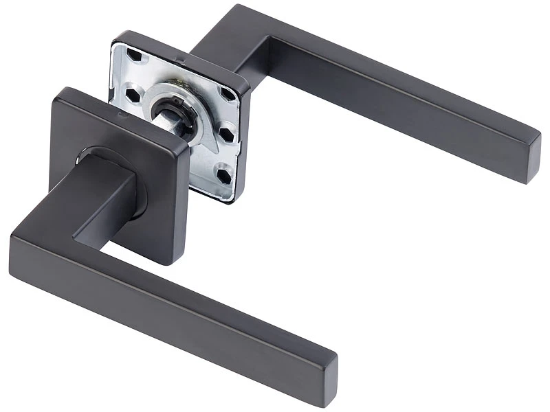 AGT Türklinken Edelstahl:3er-Set Edelstahl-Türbeschläge, Je 2 Klinken & Rosetten, Eckig Schwarz - Image 5