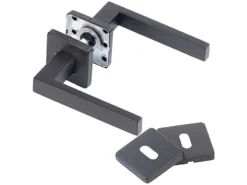 AGT Türklinke Edelstahl:2er-Set Edelstahl-Türbeschlag Mit 2 Klinken & Rosetten, Eckig, Schwarz