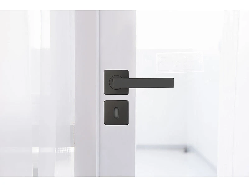 AGT Türklinke Edelstahl:2er-Set Edelstahl-Türbeschlag Mit 2 Klinken & Rosetten, Eckig, Schwarz - Image 5