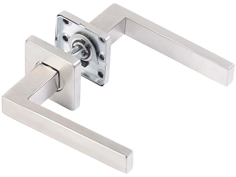 AGT Türbeschlag, Modern:2er-Set Edelstahl-Türbeschlag Mit 2 Klinken & Rosetten, Eckig, Silbern - Image 7