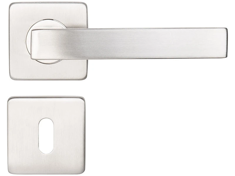 AGT Türbeschlag, Modern:2er-Set Edelstahl-Türbeschlag Mit 2 Klinken & Rosetten, Eckig, Silbern - Image 6