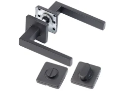 AGT Toiletten-Türklinken:2er-Set Edelstahl-Türbeschlag Bad & WC, 2 Klinken & Rosetten, Schwarz