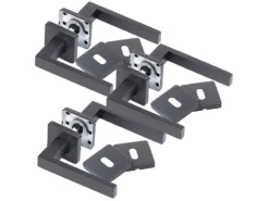 AGT Türklinken Edelstahl:3er-Set Edelstahl-Türbeschläge, Je 2 Klinken & Rosetten, Eckig Schwarz