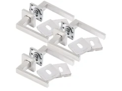 AGT Rostfreie Türbeschläge:6er-Set Edelstahl-Türbeschlag Mit 6 Klinken & Rosetten, Eckig, Silbern