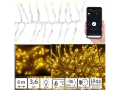 Lunartec LED-Lichterkette Stecker:2er SetLED Wifi Büschel Lichterkette,600warmweiße LEDs,Tuya,dursichtig