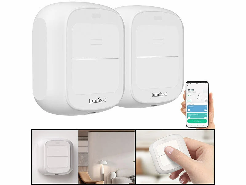 Luminea Home Control Funk Lichtschalter:2er-Set Smarte WLAN-Fernbedienung Mit 2 Tasten, Licht & Szenen Steuern - Image 2